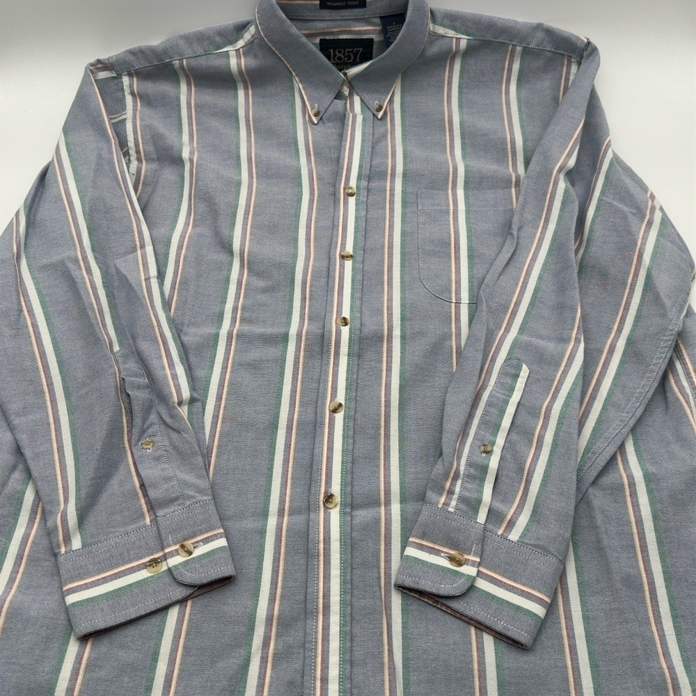 Manhattan 1857‎ button up shirt Men's Large wrinkle free
